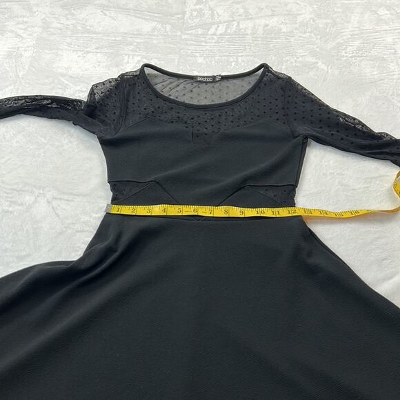 Boohoo Peekaboo mesh fit and flare little black cocktail party dress, size 4 - Picture 5 of 8